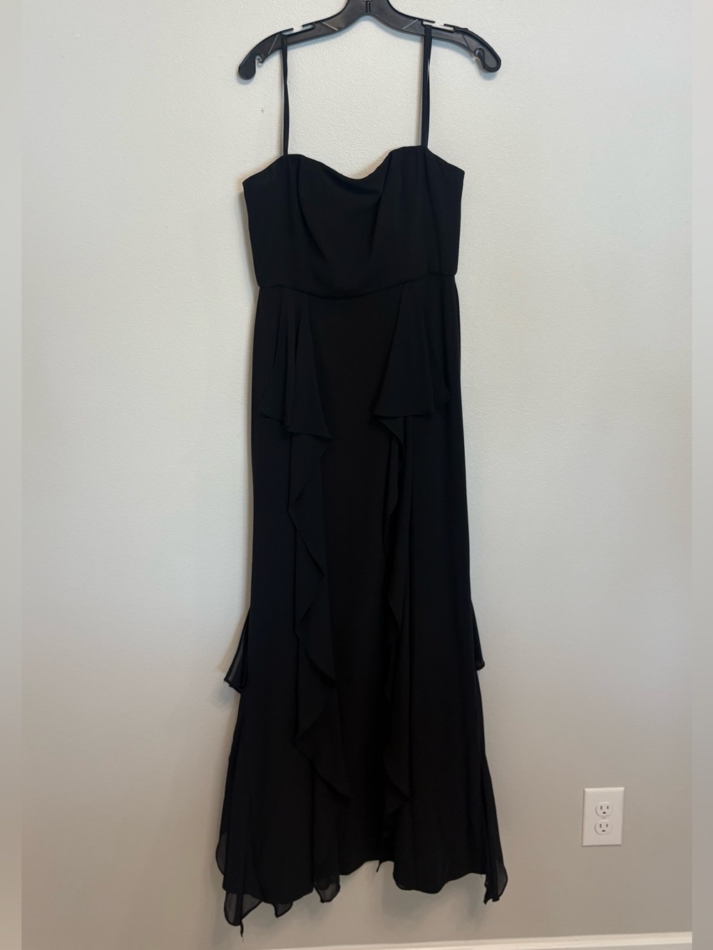 BCBGMaxAzria Black Ruffled Spaghetti-Strap Maxi Dress